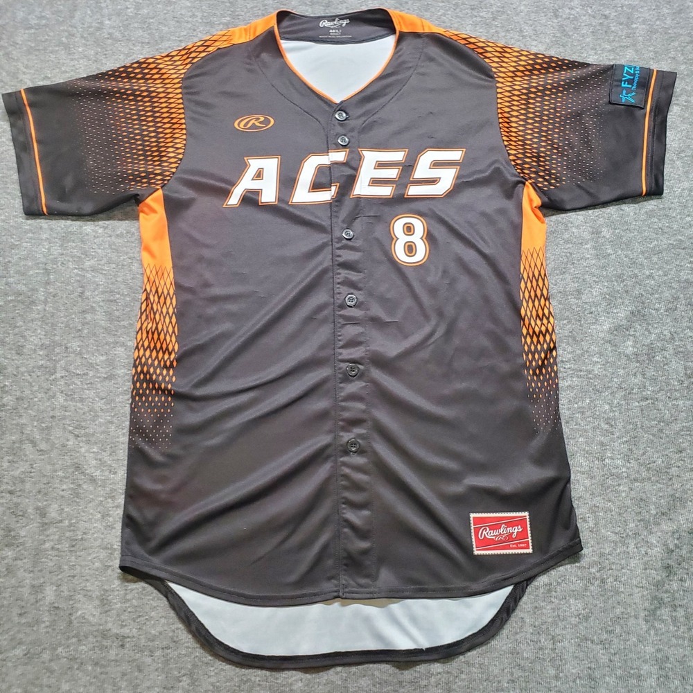 Rawlings Delmarva Aces Baseball Jersey Mens Large 8 Black Orange FYZICAL Therapy
